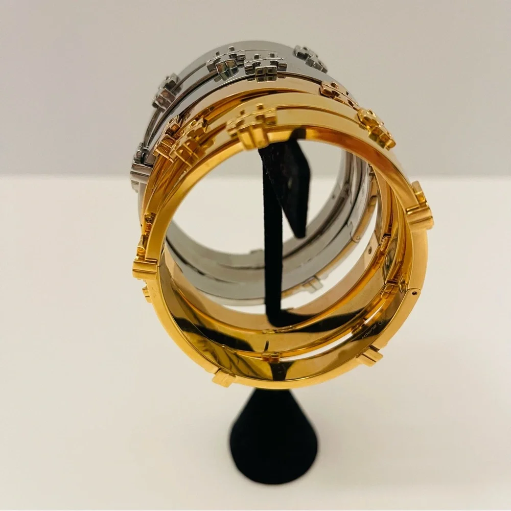 Tory Burch- Miller Logo Hinged Bangle Bracelet available in silver or gold - Picture 2 of 10